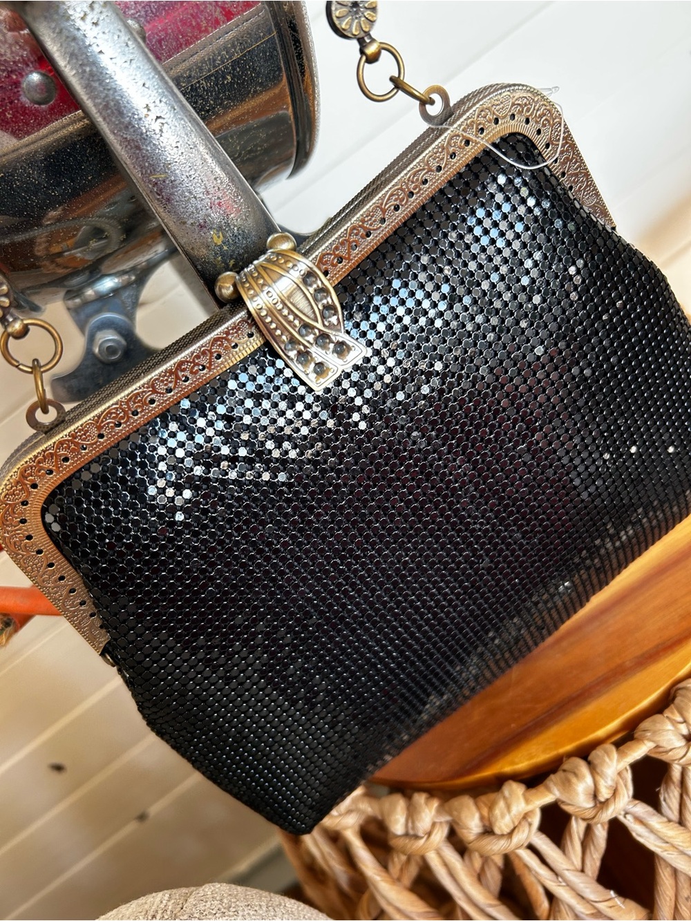 Vintage Black Metal Mesh Evening Bag Art Deco Style Cocktail Purse Boutique